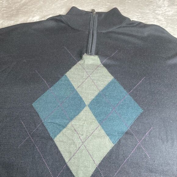 LANZINO L Wool 1/4 Zip Argyle Sweater - Picture 6 of 11